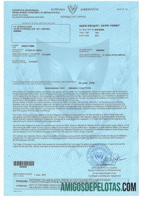 Visto de estudante para CHIPRE amostra